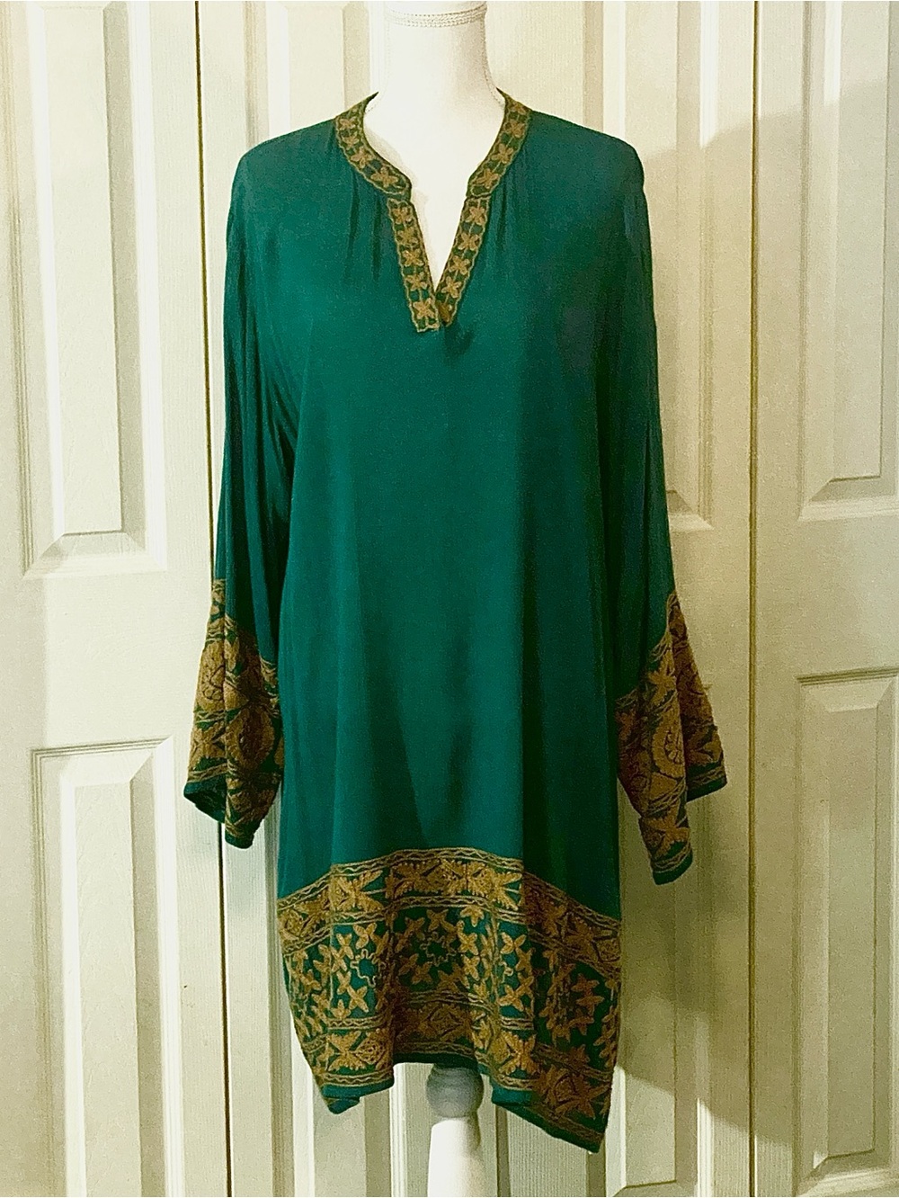 Angel Heart Boutique’s Deep Teal Tunic with Gold Embroidered Trim, NWOT